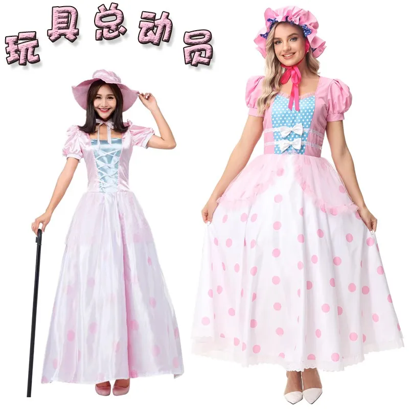 لعبة الهالوين للنساء البالغات S Bo Peep epherd Girl مجموعة أزياء دكتور الوردي مادة البوليستر الزي الصيني التقليدي