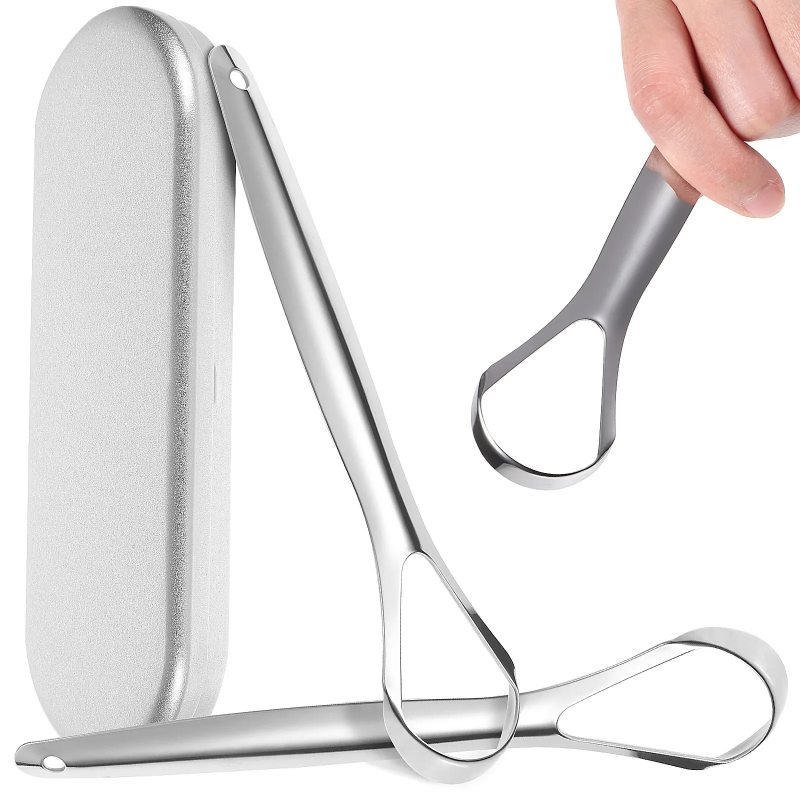 

Набор из 2 гладких скребков для языка из нержавеющей стали с изогнутым дизайном, безопасный и бережный инструмент для чистки языка для курильщиков и людей с повышенным загрязнением языка