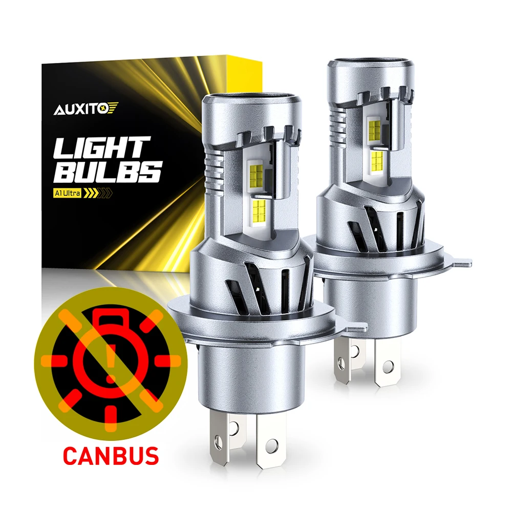 AUXITO 2Pcs 80W H4 LED Car Headlight Canbus No Error High Low Beam With Dual Fan H4 LED High Power 12V 6500K 1:1 Size LED Bulb