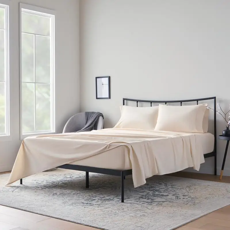 

Queen 200 TC Cotton Sheet Set, Cream Color, Soft & Durable Bedding, Perfect for Weekend Relaxation & Comfort