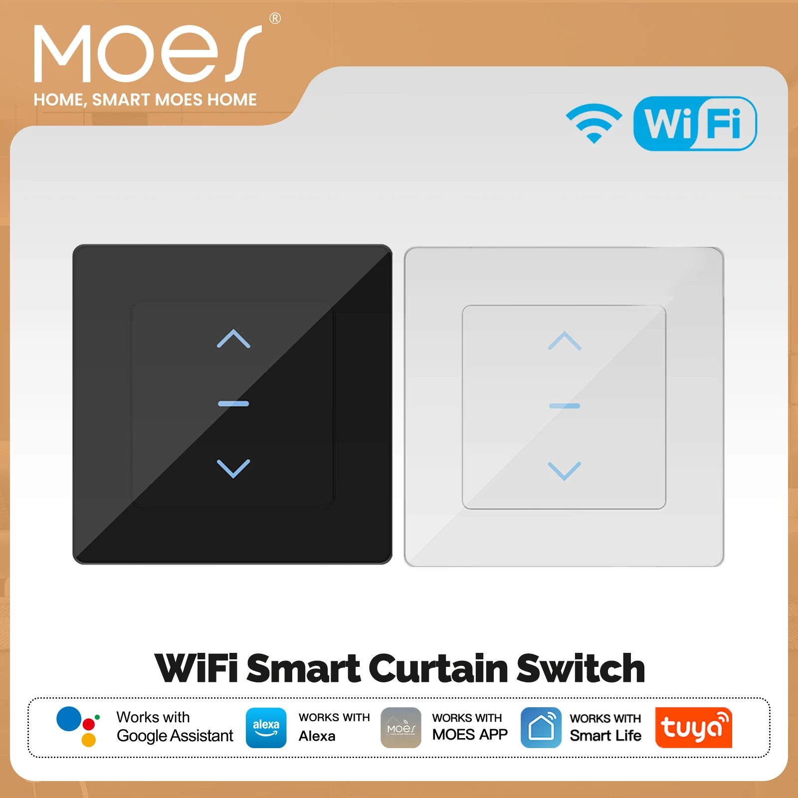 Nouveau commutateur intelligent WiFi pour rideaux motorisés et stores enrouleurs, design tactile, compatible avec l'application Tuya Smart Life, Alexa et Google.