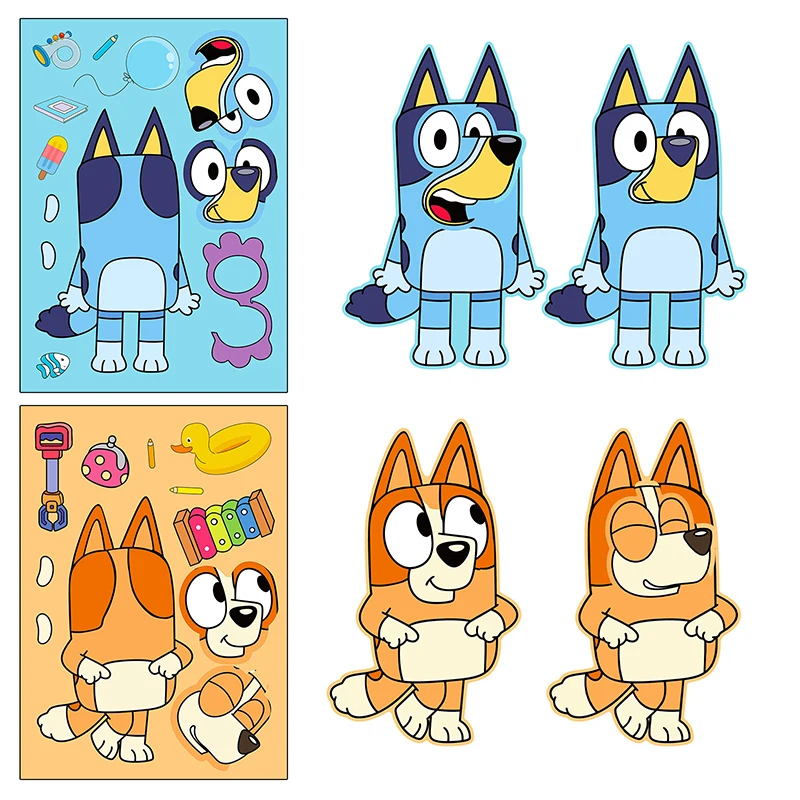 Pegatinas de dibujos animados Bluey y Bingo Dog para niños, rompecabezas de intercambio facial DIY, ensamblar, figura de Anime, hacer una cara, juguete de regalo, 30/60 piezas