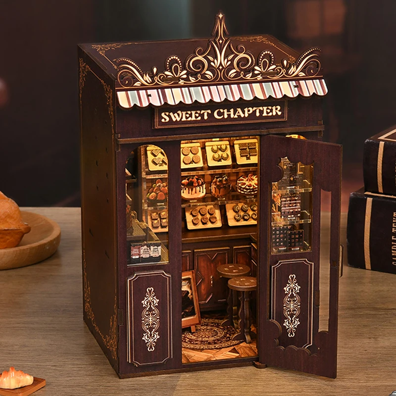 

NEW DIY Wooden Book Nook Shelf Insert Kit Twilight Library Bookend Miniature Model Kits Bookshelf for Friends Birthday Gifts