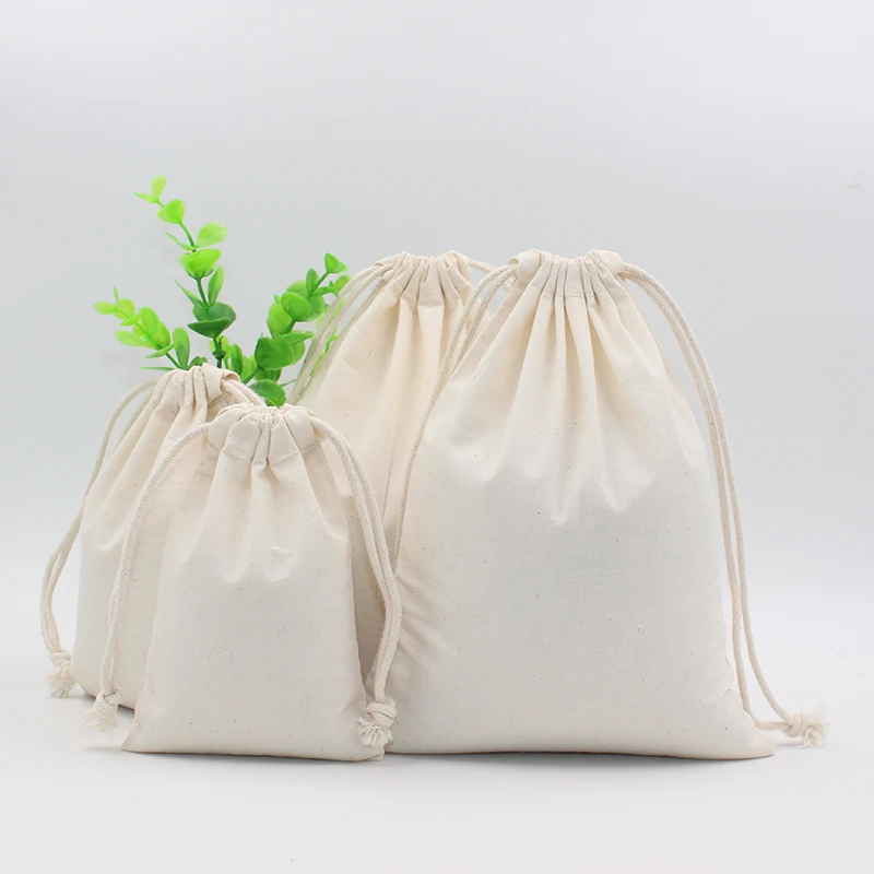 Grand Quality Cotton Small Drawstring Pouch Home Large Capacity Storage Bags Big Size Food Bread Portable Sacks