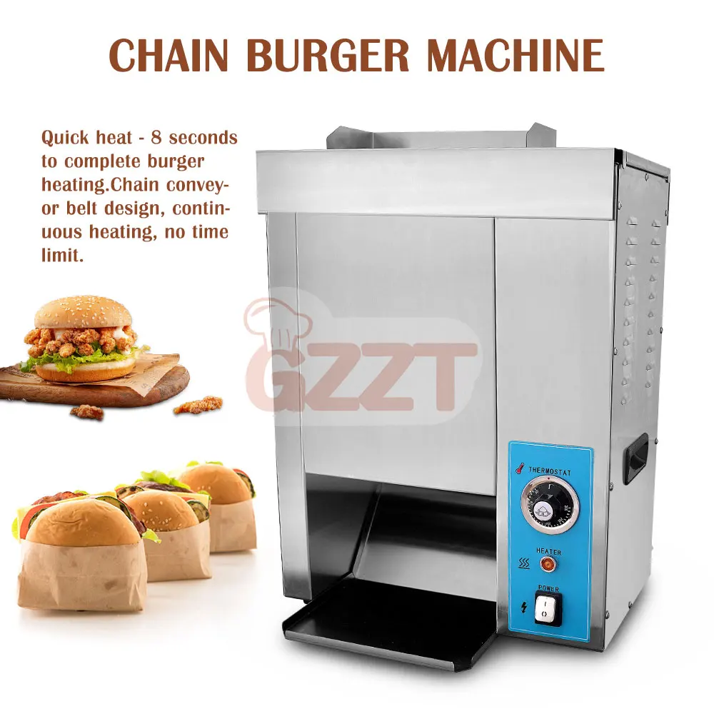 

GZZT CBM 2KW Chain Hamburger Machine 24h Continuous Work 8s Production Hamburger Electric oven 50-300℃ Cooking Machine 220V