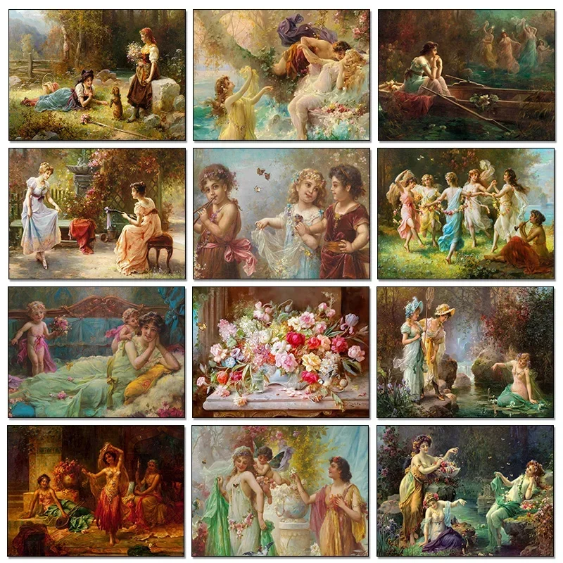 Vintage Renaissance Aesthetic Hans Zatzka Reproduction Canvas Painting And Prints Noble Lady in The Garden Poster Wall Art De