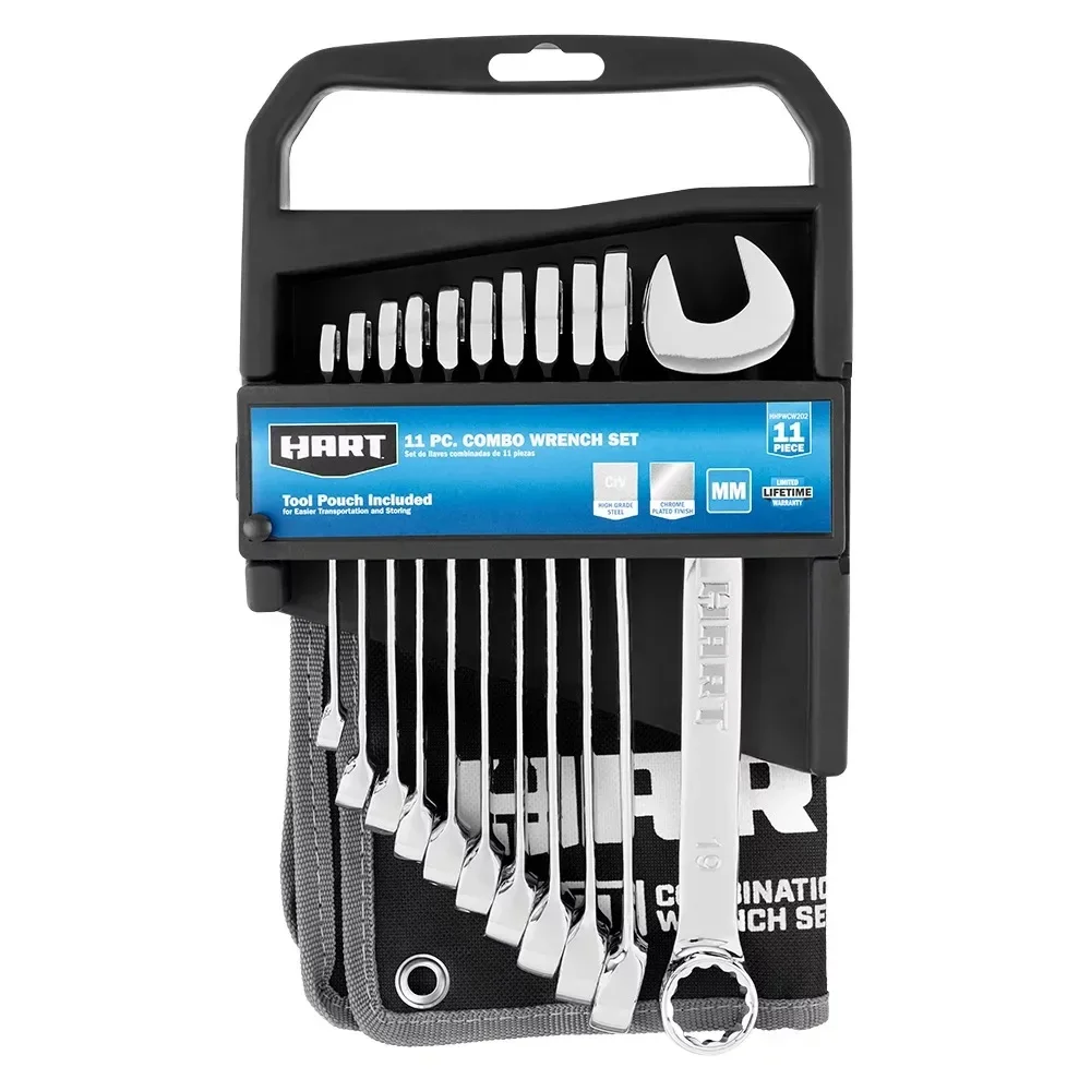 

2024 NEW HART 11-Piece MM Combination Wrench Set with Tool Pouch, Chrome Vanadium