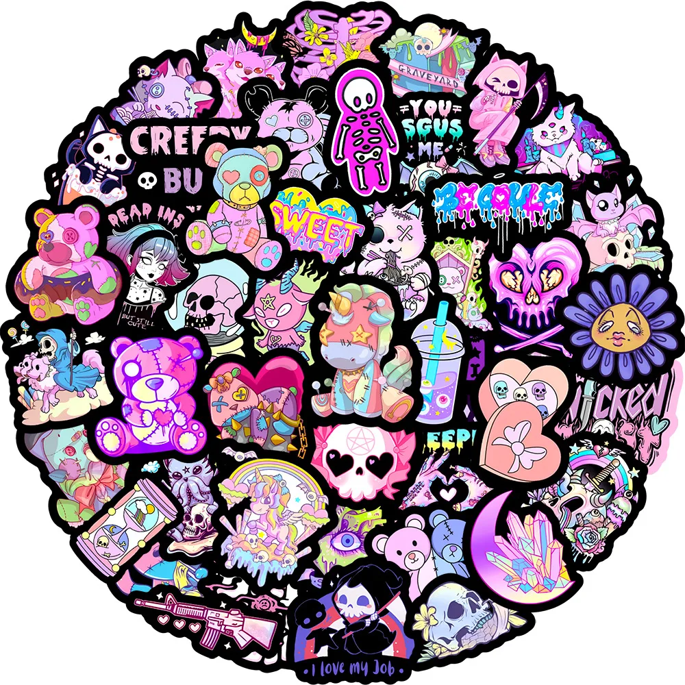 50pcs Cute Gothic Horror Stickers Halloween Imp Skull Cartoon Decals for Kids Notebook Laptop Fridge Guitar Sticker Toy