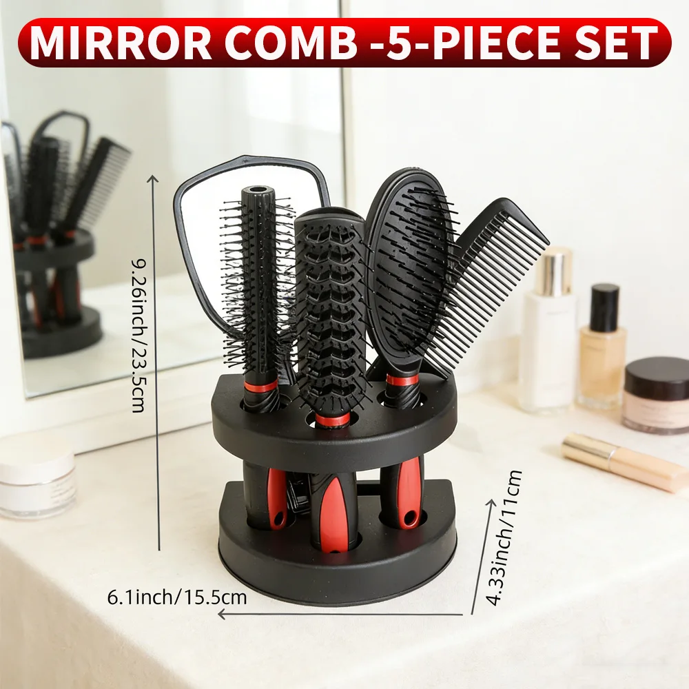 5-in-1 Mirror & Comb Set with Base - Portable Home Hair Styling Tools for Men Women Grooming