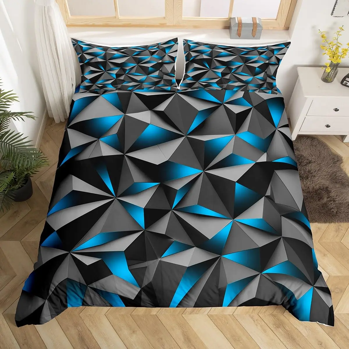 Blue Black Duvet Cover King Queen Size Boys Girls Geometry Bedding Set Geometric Comforter Cover Set Modern Abstract Quilt Cover