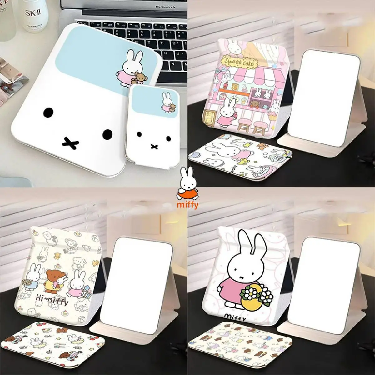 

Портативное складное зеркало Miffy Kawaii Rabbit с героями мультфильмов, милое зеркало в стиле аниме с медведем, портативное туалетное зеркало для милых девочек