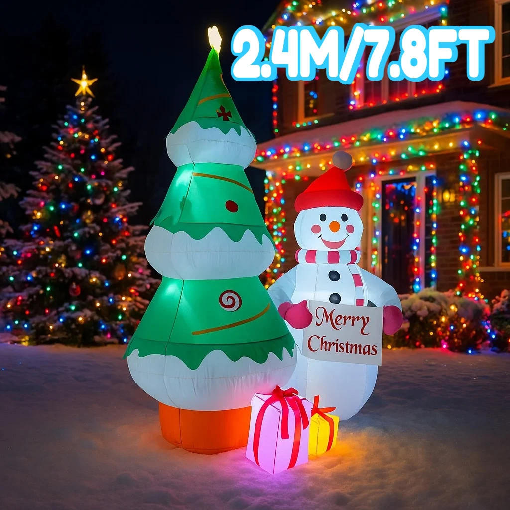 

2.4M/7.8FT Inflatable Snowman Tree Gift Boxes Outdoor Lights LED Home Holiday Lighting Decoration Toys Yard Xmas Decor Supplies