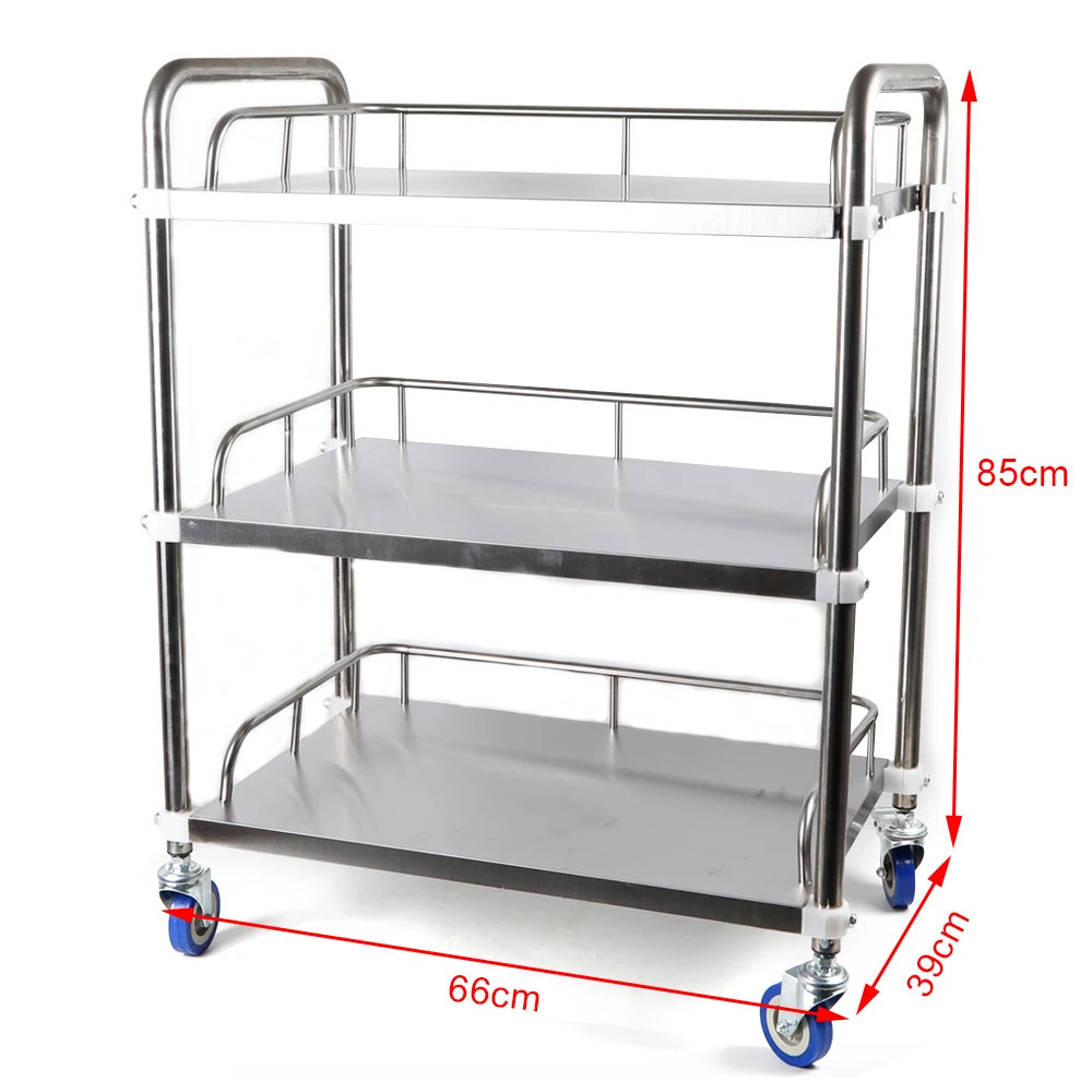 Laboratory Vehicle Rolling Cart Mobile Trolley 3 Layers Trolley Lab Beauty Salon Cart Stainless Steel