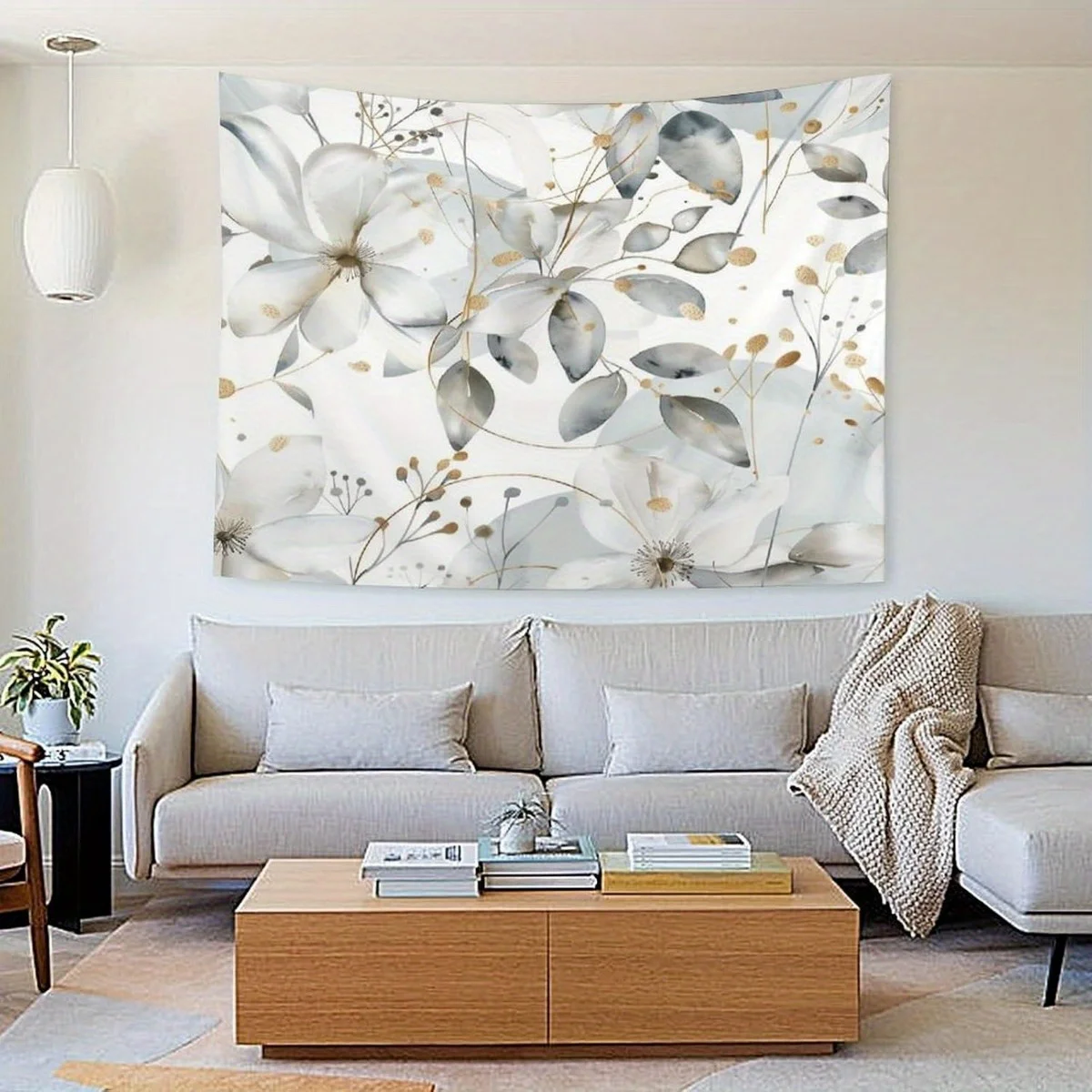 

1pcs Vintage Floral Tapestry Wall Hanging Art with White Flowers and Gold Decoration for Bedroom, Living Room