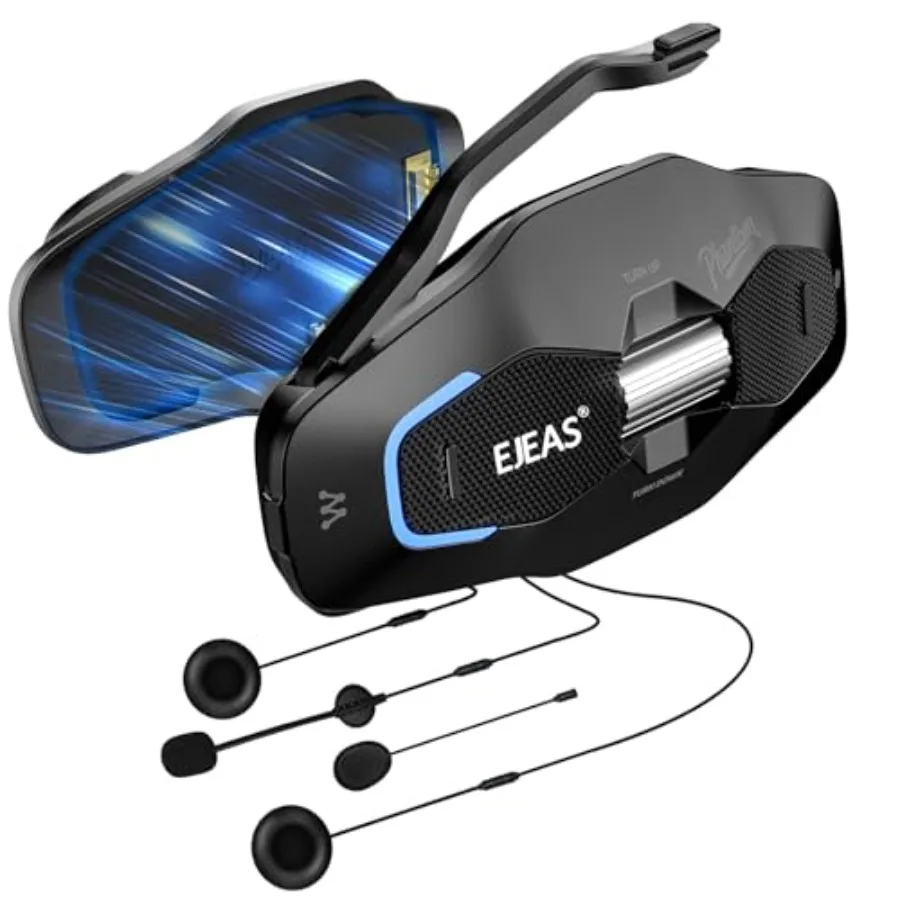 

Motorcycle helmet Bluetooth headset for 10 riders mesh communication, black ABS plastic, dual noise reduction and music share,