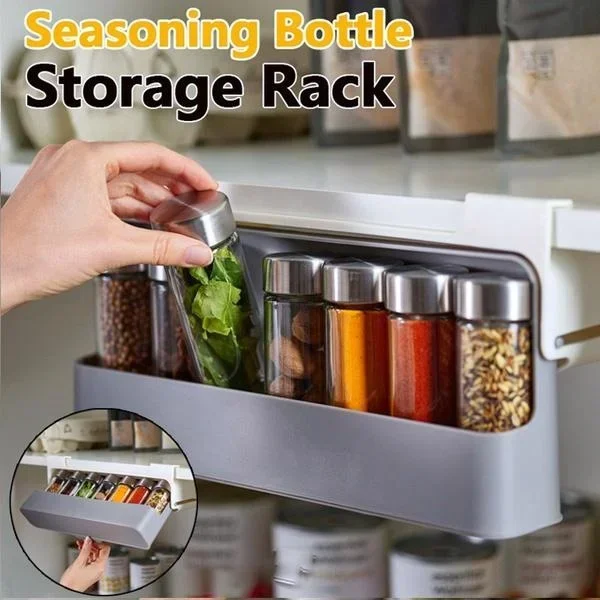 Kitchen Organizer Plastic Spice Rack Seasoning Holder Under-Shelf Drawer Holder Spice Bottle Storage Boxes Kitchen Accessories