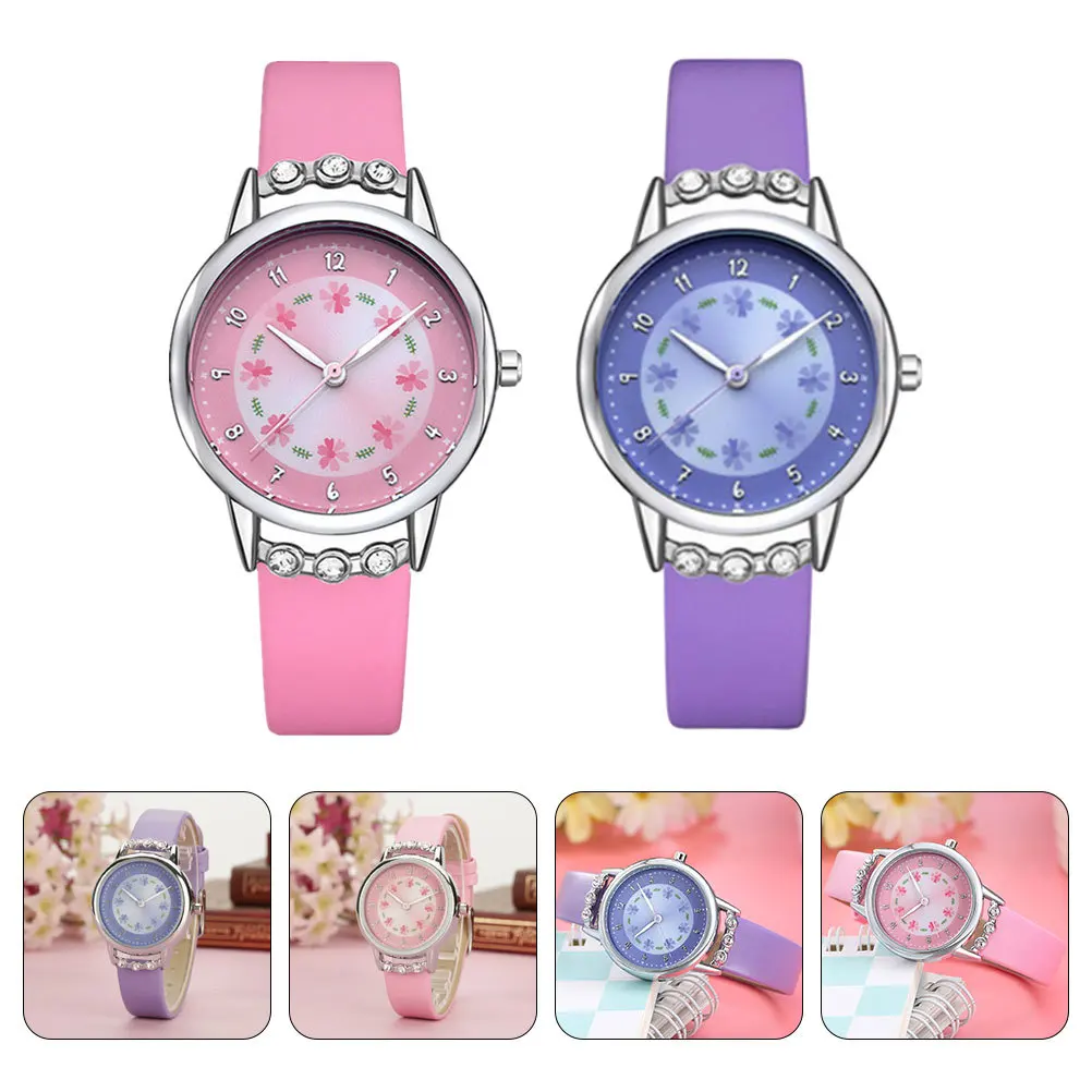 2Pcs 's Waterproof Cartoon Quartz Watch Comfortable Adjustable Student Gift Watch Watches for