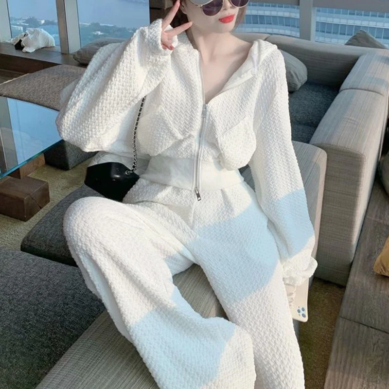 2026 Autumn New plus Size Hoodie Wide Leg Pants Two Piece Set Casual Fashionable Women's Sportswear Slimming Trendy Outfit