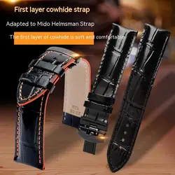 Applicable to Mido Multifort M005 Leather Watch Strap oOange helm M005614 M005430A Male Watch chain 22MM Band Butterfly Buckle