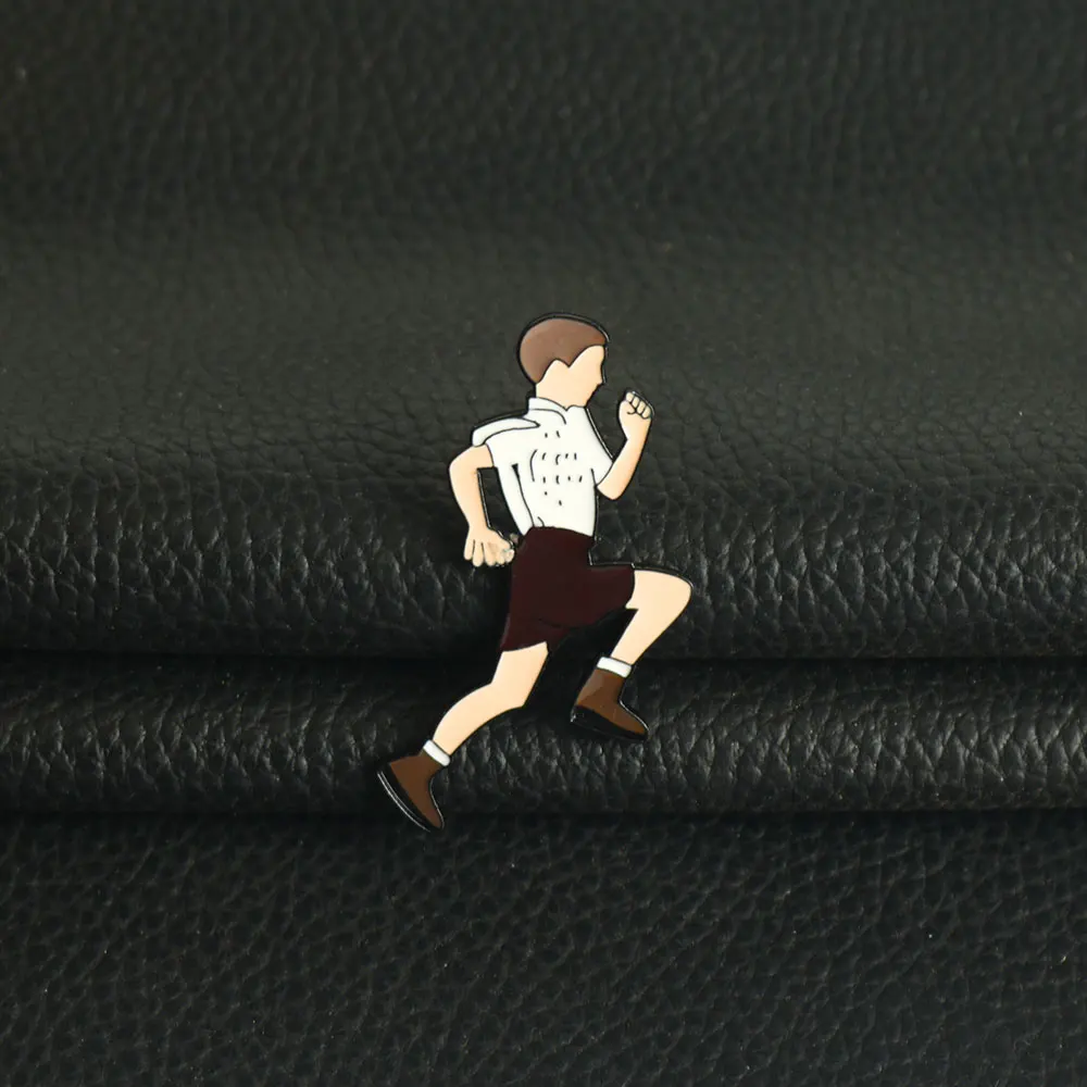 ภาพยนตร์คลาสสิกรูปเคลือบ Pins เข็มกลัดแรงบันดาลใจ Active Living Running Man Forrest Gump Badge คอสเพลย์ Props Lapel Pin Jew