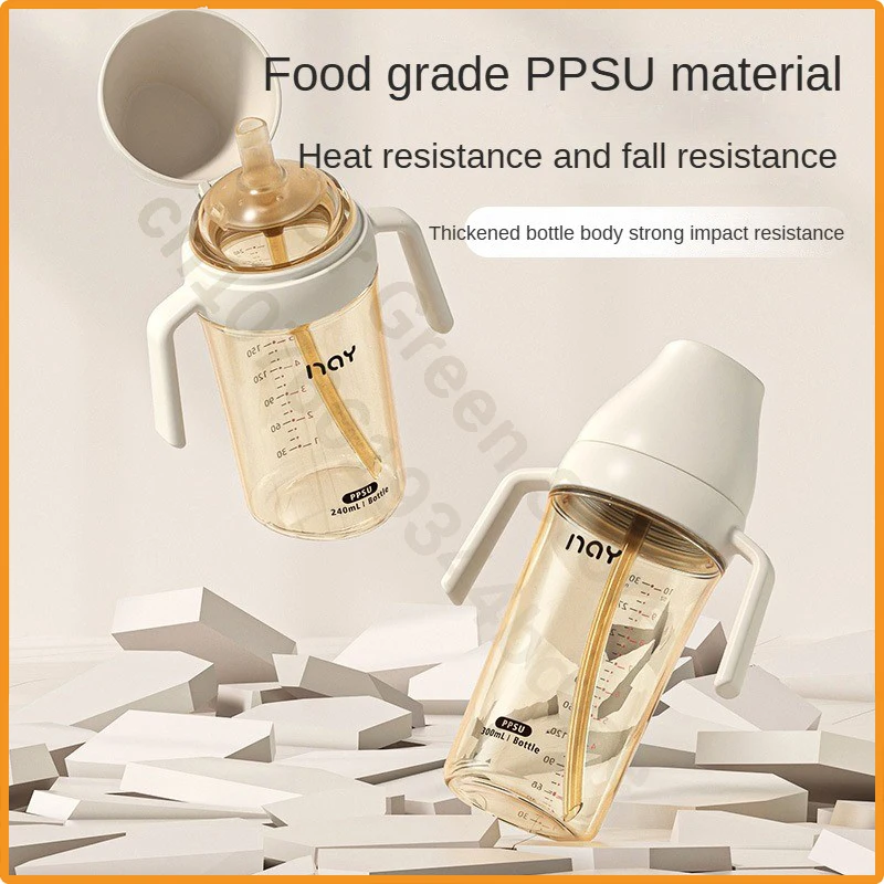 Upgrade PPSU Anti-Colic Baby Bottle, 3-Gear Flip Lid Straw Sippy Cup with Temperature-Sensing Scale