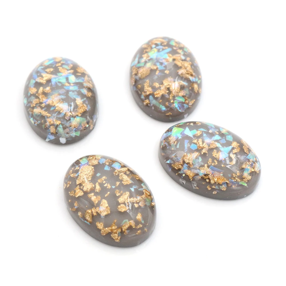 Lot de 10 Cabochons en résine à dos plat, nouvelle tendance, mélange de couleurs, feuille métallique intégrée, 18x25mm
