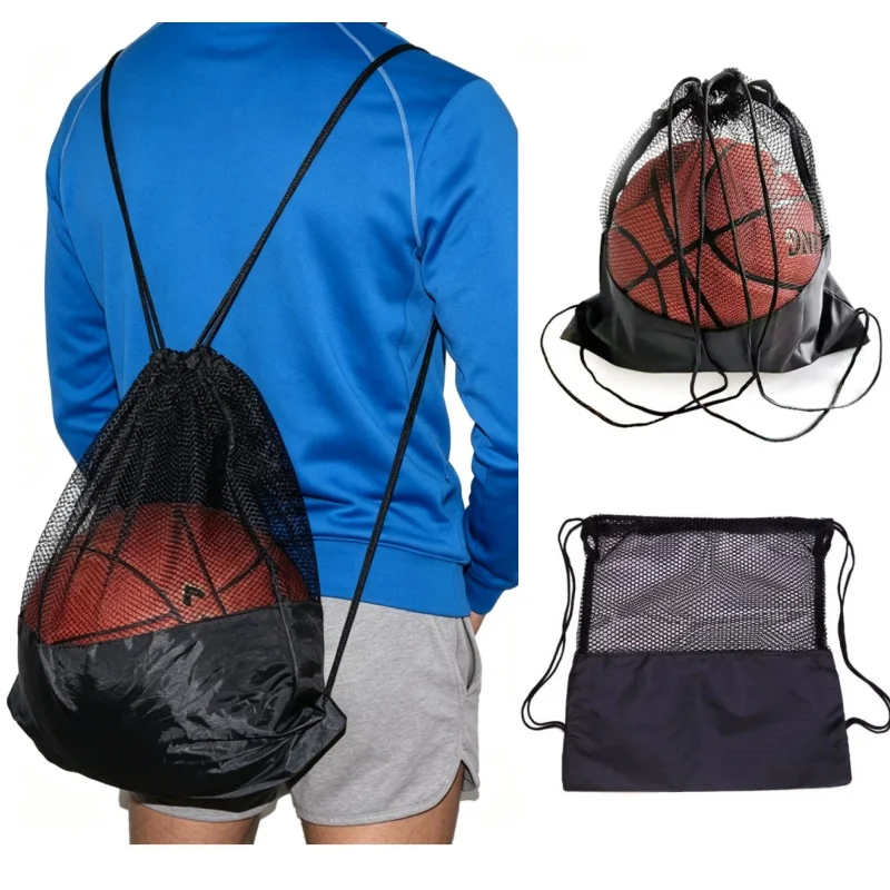 Portable Lightweight Mesh Drawstring Backpack Bag Football Volleyball Basketball Storage Bags Sports Swim Travel Gym Pocket Bag