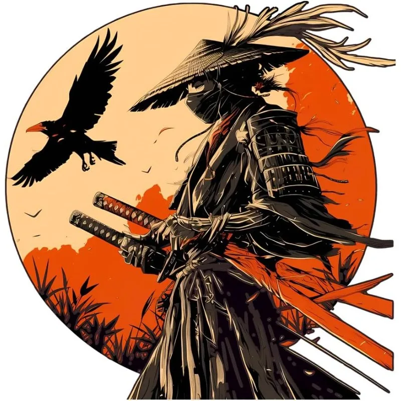 1Pc 2D Flat Japanese Ronin Warrior Vinyl Sticker, Waterproof Decal For Car, Motorcycle, Camper, Luggage Decor, Holiday Gift