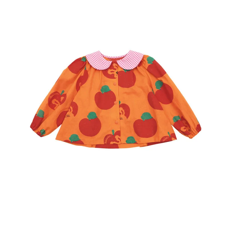 Korean Little Girls Carnival Dress Cute Apple Print2025 New Spring Summer Outfit with Shirts And Shorts Set for Children Presale