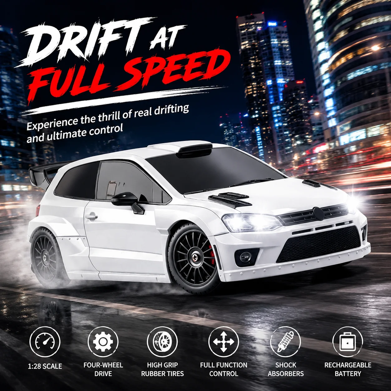 Full Proportional 4WD RC Drift Racing Car, LDRC Remote Control Sports Model with LED Lights, Birthday Gift for Boys Kids