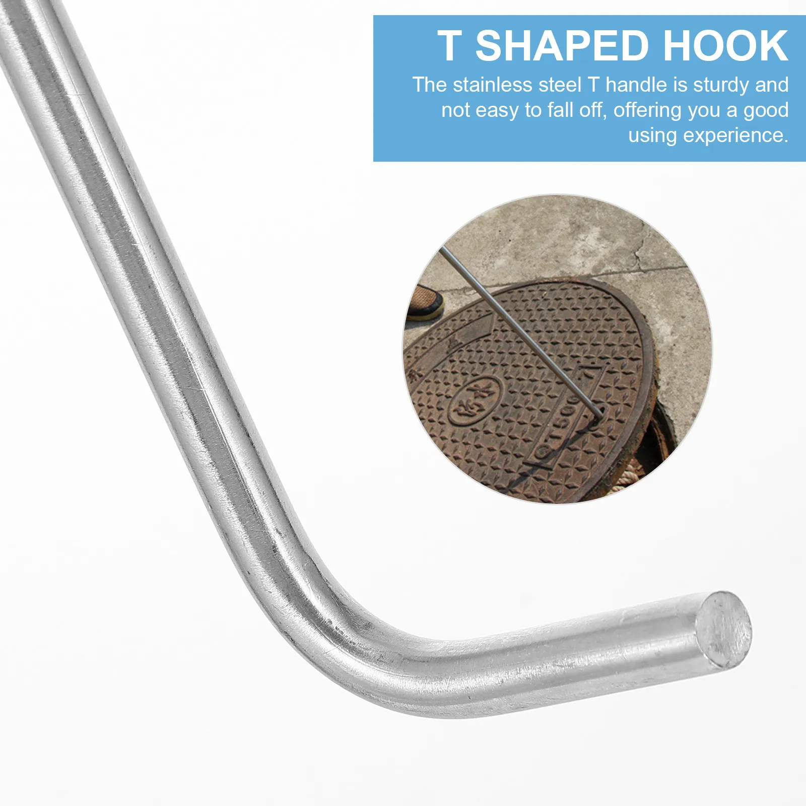 Heavy Duty Stainless Steel Manhole Hook T-Shaped Pull Hook for Manhole Cover Lifting Door Frame Roller Shutter Opening and Heavy