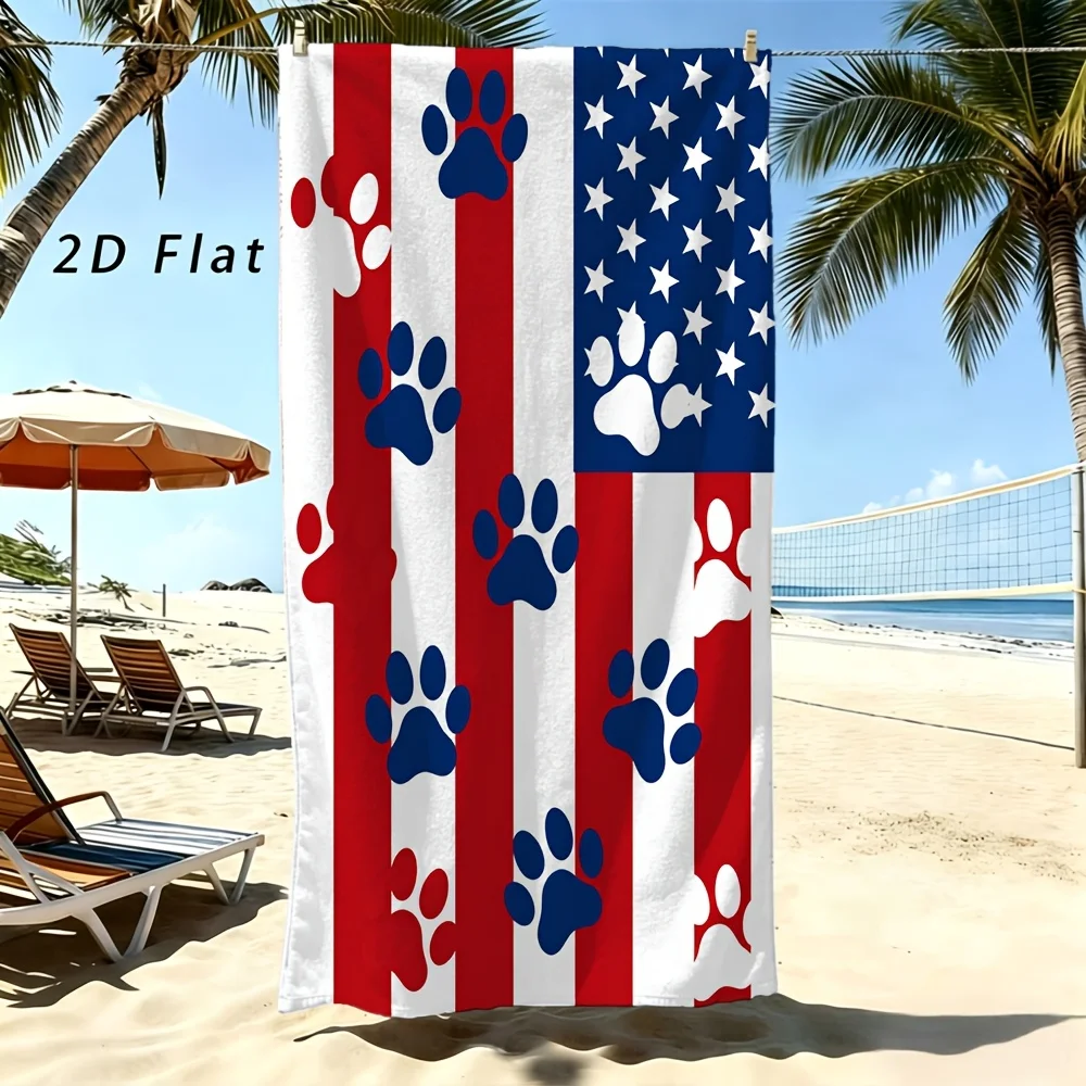 1PC American Flag Dog Paw Print Beach Towel Large Microfiber Proof Bath Towel Patriotic 4th Of July Decor Pool Travel Towel