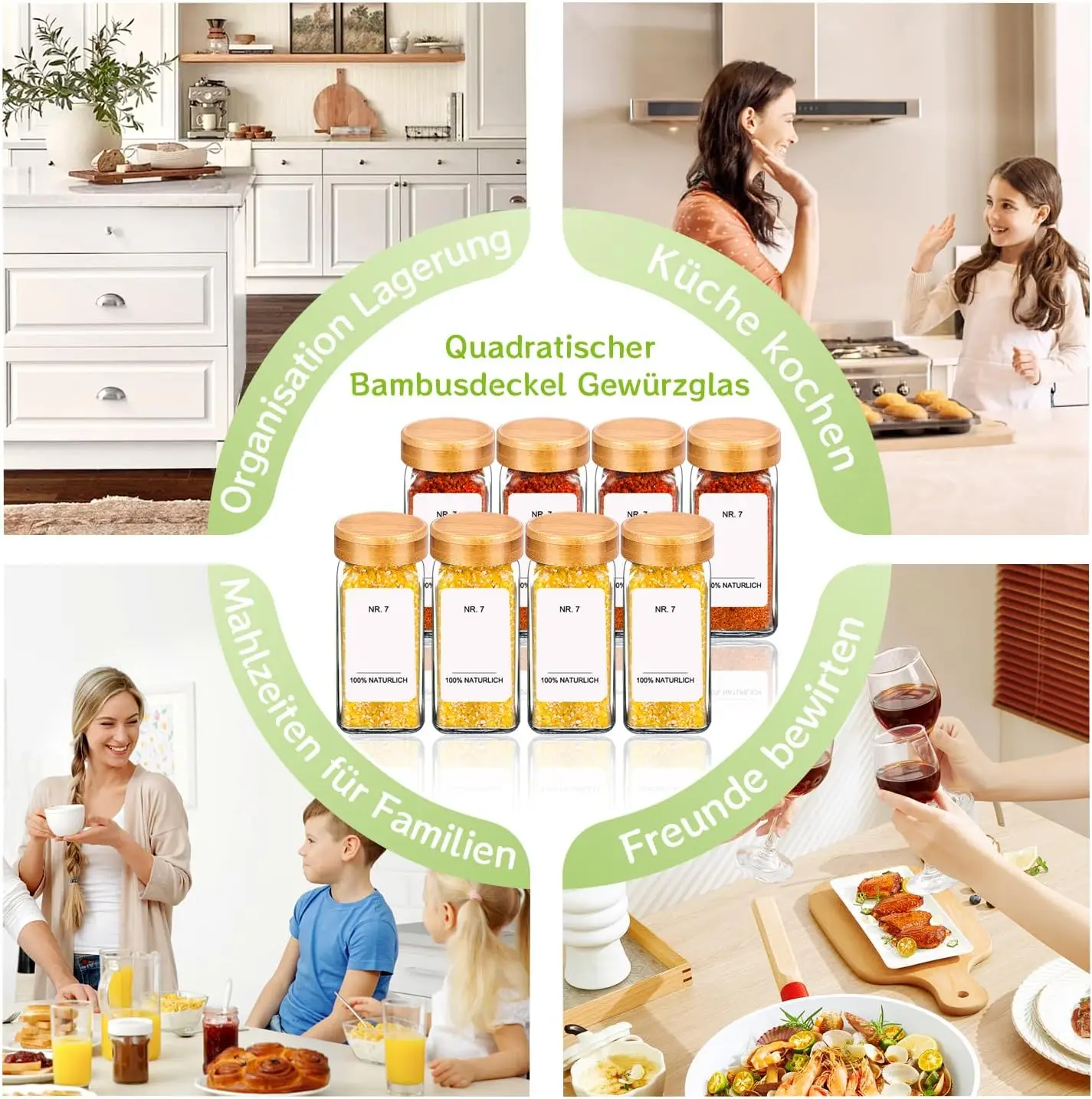 SIAZIH 120ml Öko-Gewürzgläser-Set mit Bambusdeckel, 35 Gewürzgläser, Perfekter Küchen-Gewürz-Organizer – Detail 6