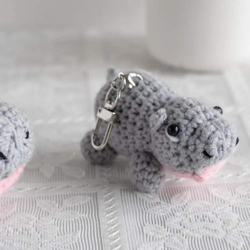 Hippo Decoration Toy Crochet Hippo Doll Keychain Pendant Plush Toy Schoolbag Decoration Small Hippopotamus Crochet Doll Home