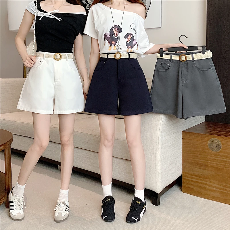 High Waist Casual Shorts Women Summer New plus Size Slim Straight Wide Leg Jeans Trendy Loose Fit Denim Pants
