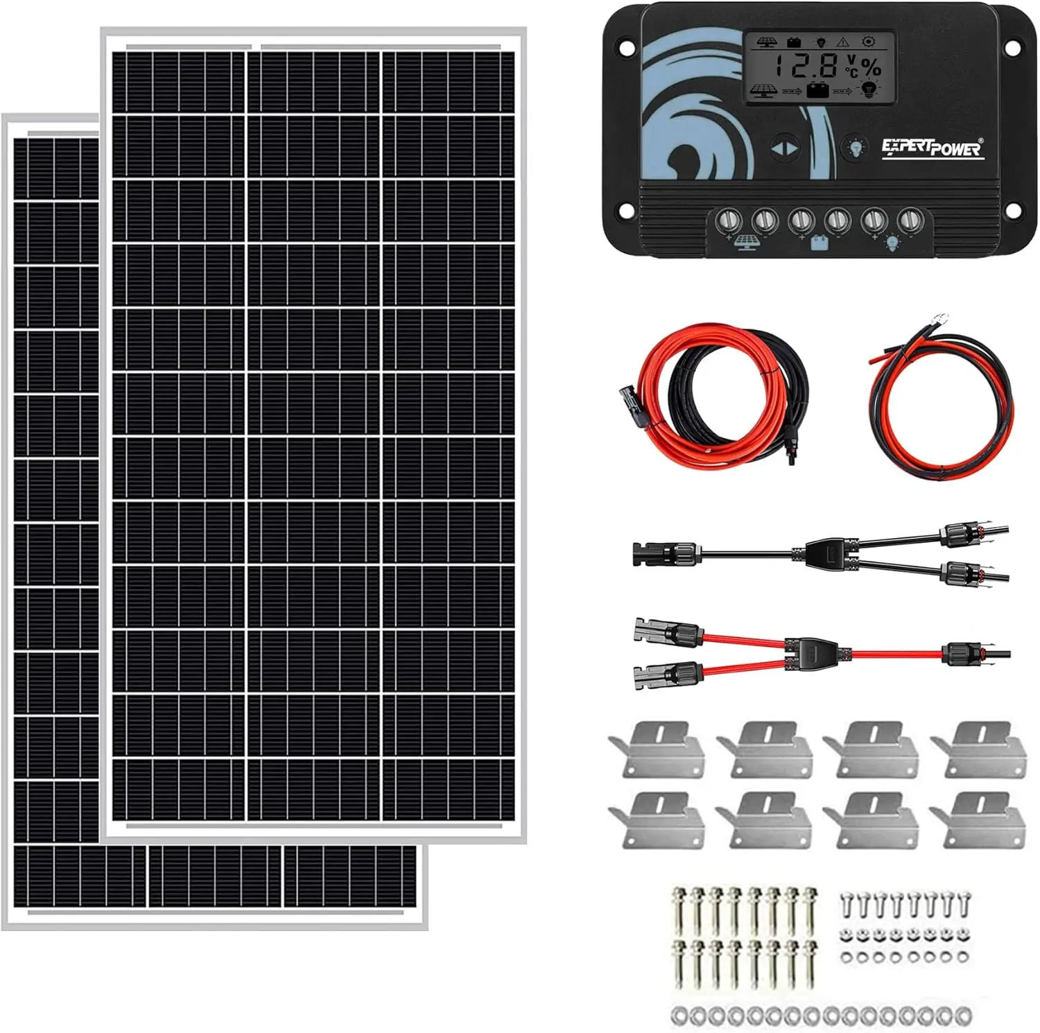 

ExpertPower 200W 12V Solar Power Kit | 200W Mono Rigid Solar Panels, 20A PWM Solar Charge Controller LiFePO4, AGM, Gel