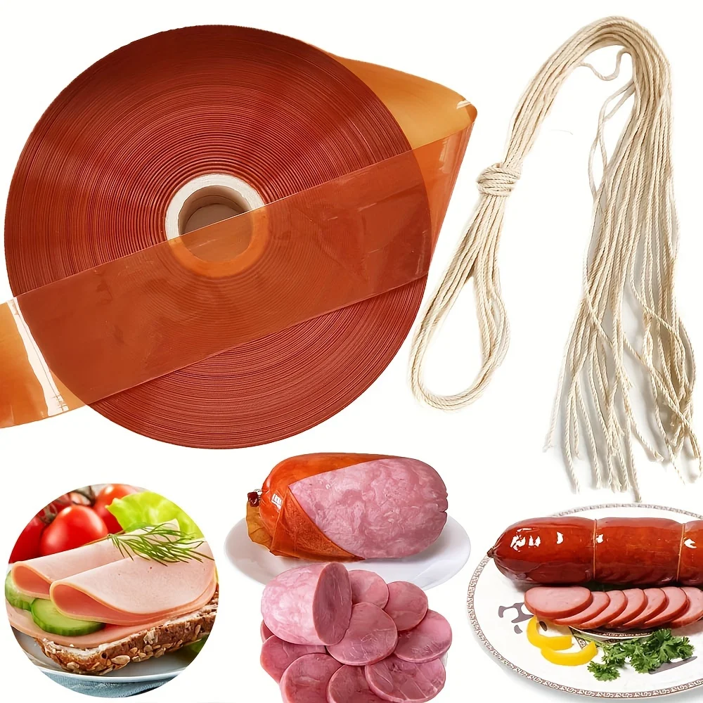 0.5m/1m/3m/5m Width 85mm / Diameter 55mm Brown Plastic Sausage Casing for Meat Grinder Machine BBQ Packaging Kitchen Tools
