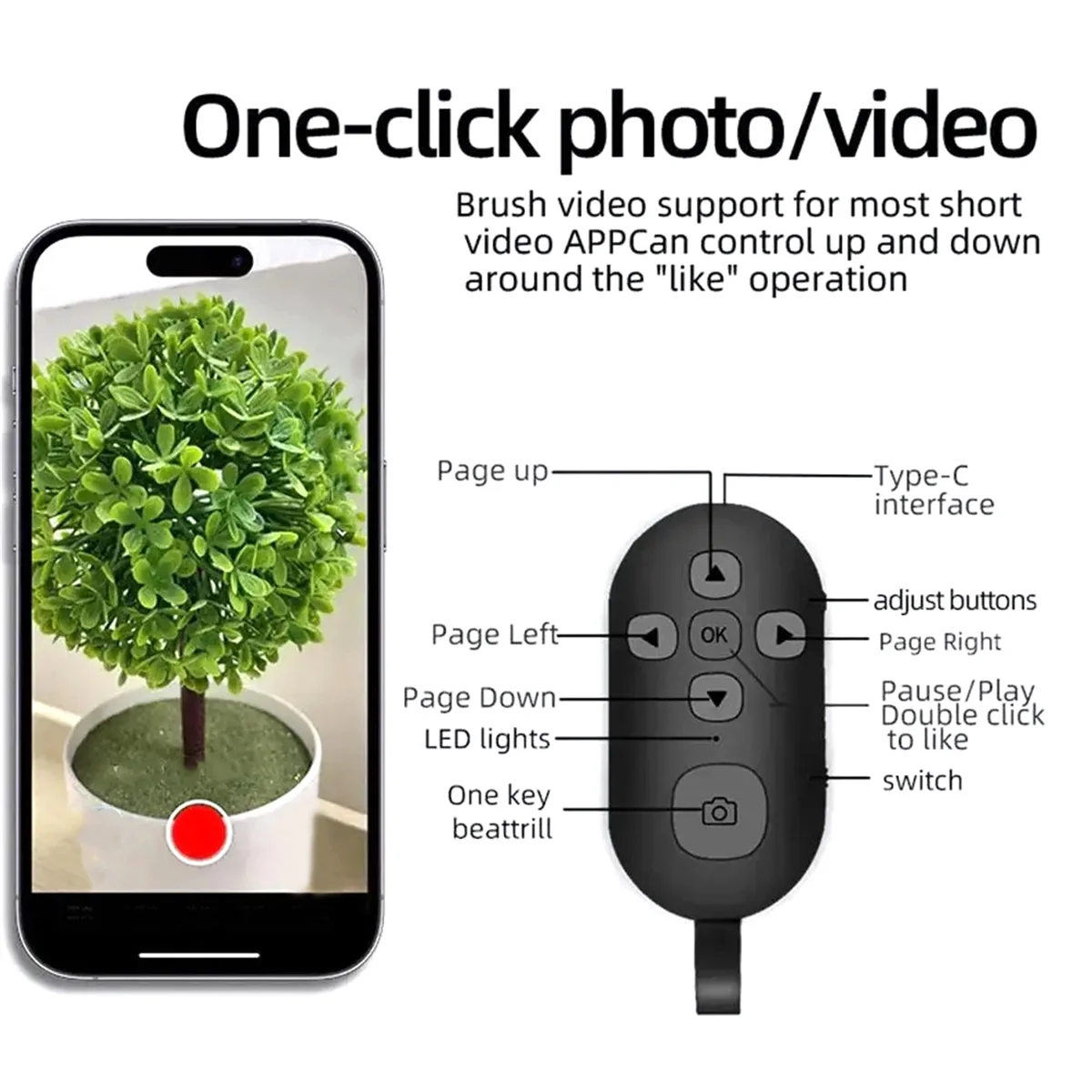 Bluetooth5.0 botão de controle remoto do telefone móvel para o obturador do selfie e-book página girando controlador sem fio b