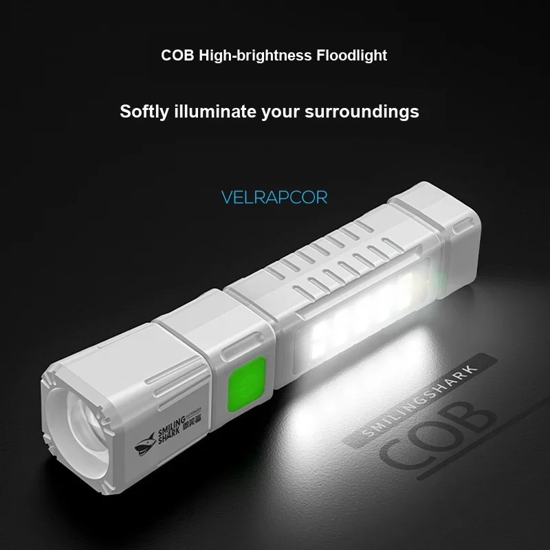 Rechargeable Telescopic Zoom Flashlight Multi Gear Adjustment Side Light Protective Portable Outdoor Camping Light