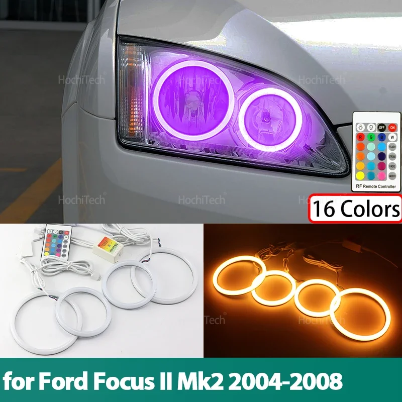

for Ford Focus II Mk2 2004 2005 2006 2007 2008 Cotton RGB Angel Eyes Ring Kit 16 Colors Flash Remote Control Accessories