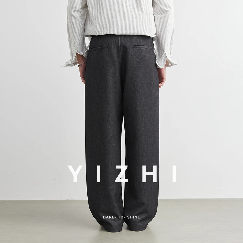 2025 خريف جديد موضة الرجال البدلة سراويل تقليدية الشباب الحضري مرونة الخصر تصميم فضفاض مستقيم الطابق التطهير السراويل الرجال السراويل #2