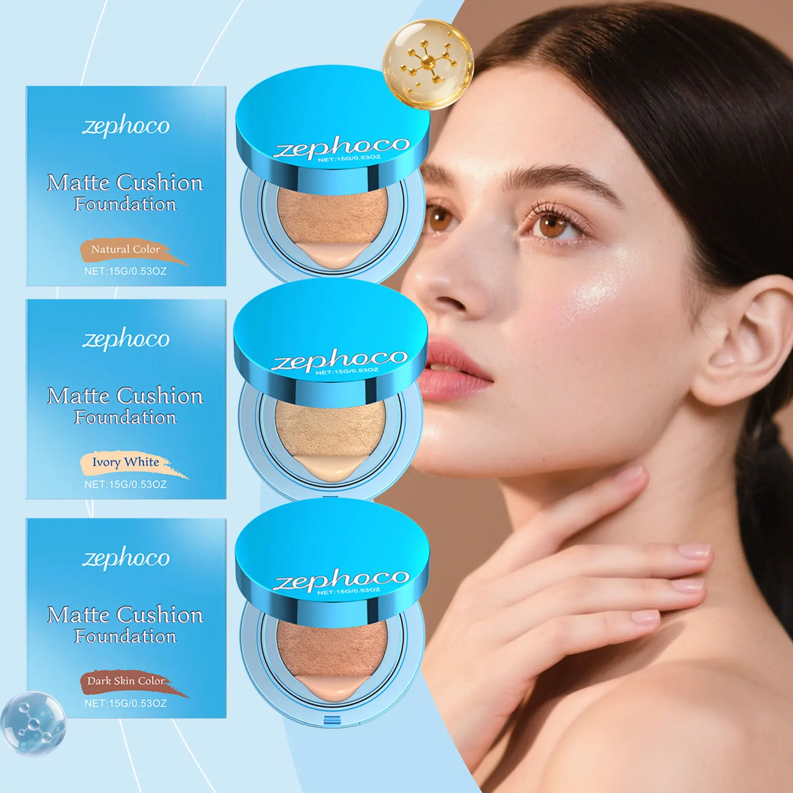 

Zephoco Velvet Matte Cushion Foundation Oil Control Waterproof Bb Cream Powder Foundation Full Coverage Concealer Makeup Base