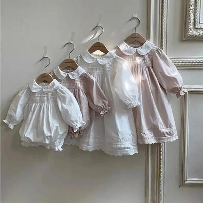 High Quality Newborn Baby Girl Clothing Toddler White Lace Romper Princess Wedding Party Dress Flower Girls Long Dress 1-8Years