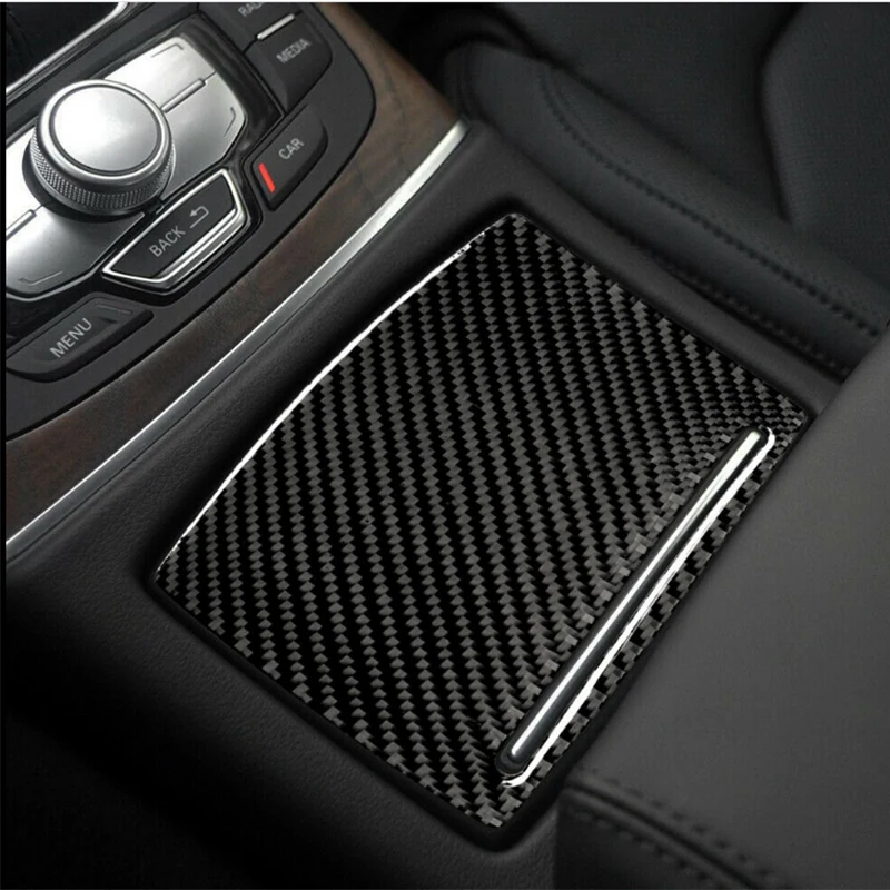 Car Interior Carbon Fiber Look Water Cup Holder Panel Cover Trim Accessories for Audi A6 A7 2012 2013 2014 2015 2016 2017 2018