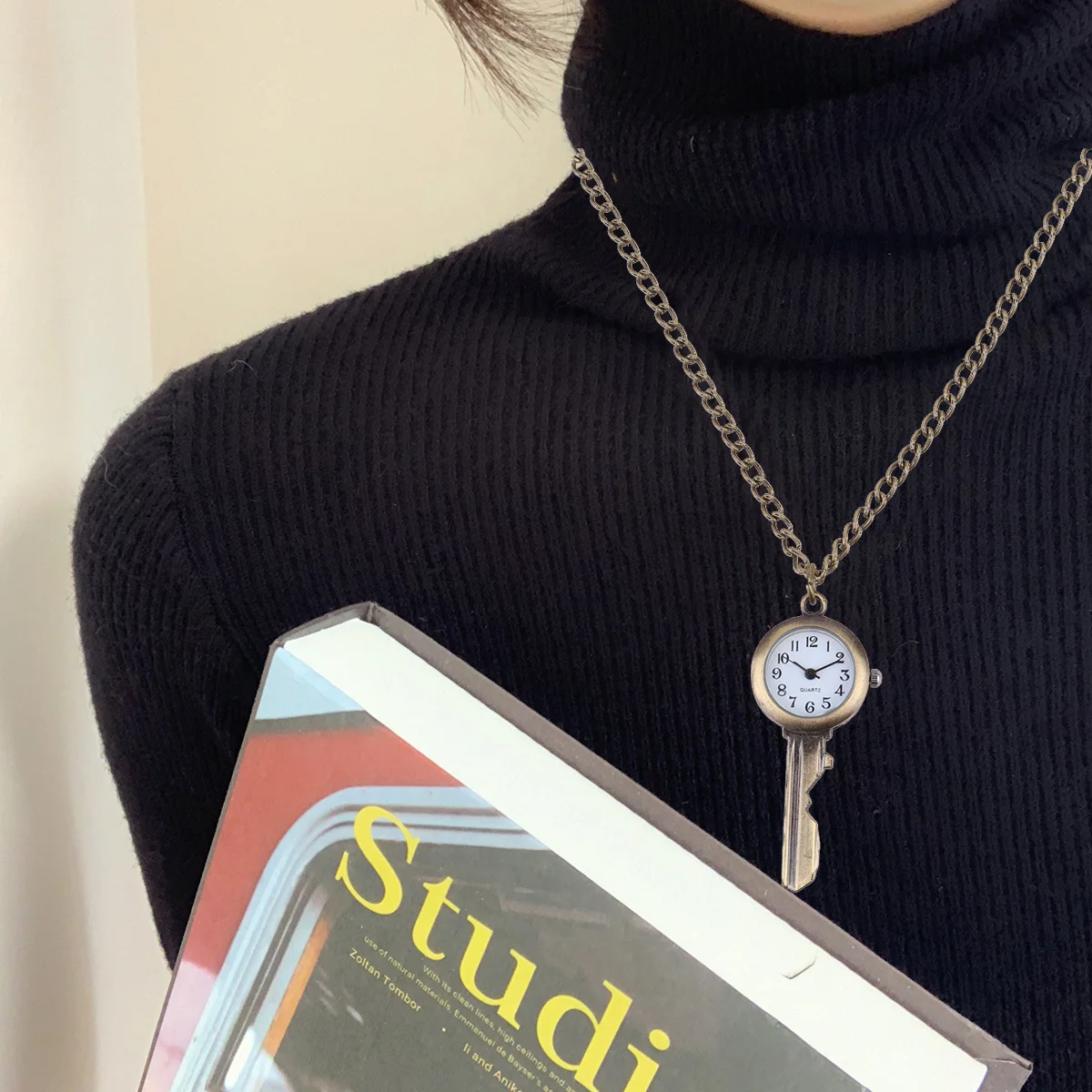 1 قطعة ساعة معلقة ريترو دائم كوارتز مفتاح شكل سلسلة المحمولة ساعة الجيب النمط الكلاسيكي هدية للطلاب الموظفين الأسرة #2