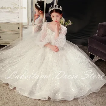 Robe de soirée de mariage pour filles, robe de princesse pour enfants, longue robe de reconstitution historique, robes pour enfants, vêtements pour filles, fête du Nouvel An, blanc