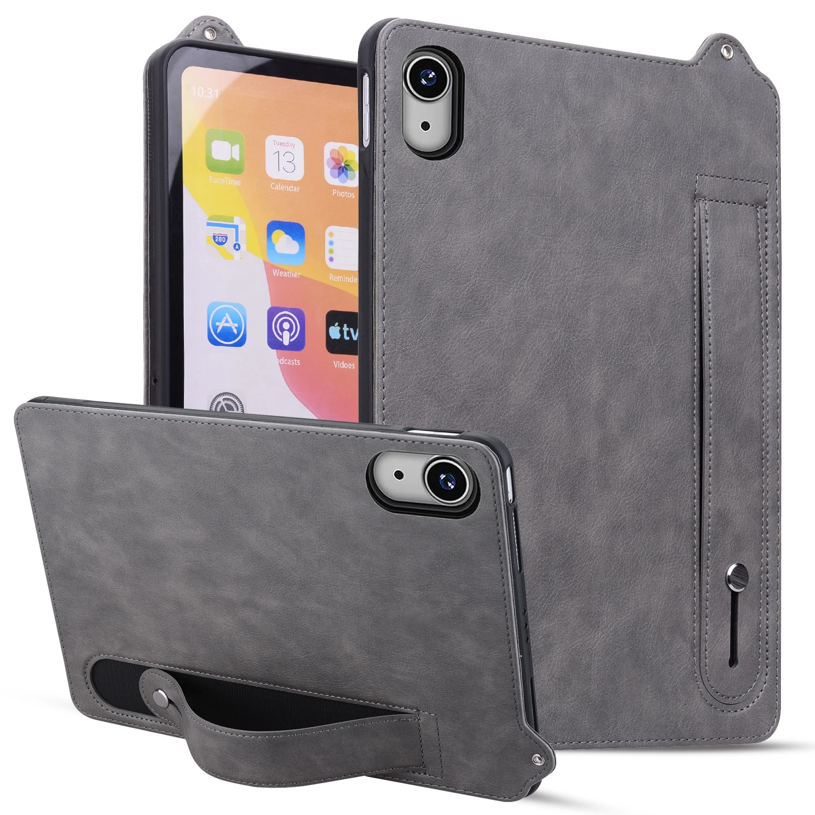 

Кожаный чехол для iPad 2024 2025 10,2 10,9 11 12,9 13-дюймовый Pro Air 4 5 6 MINI 7 8 9 10-го поколения с ремешком на запястье-подставкой