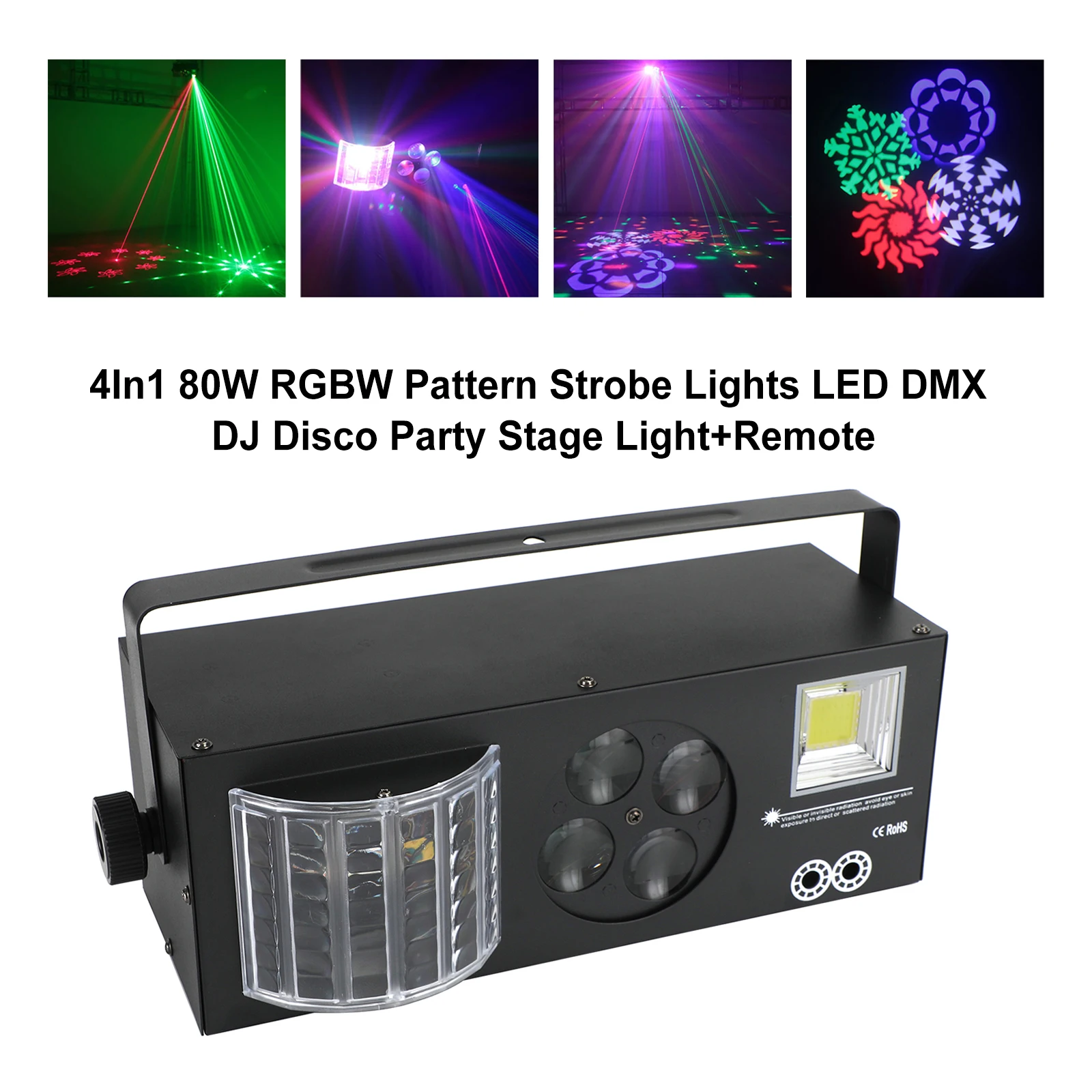 

4In1 80W RGBW Pattern Strobe Lights LED DMX DJ Disco Party Stage Light+Remote