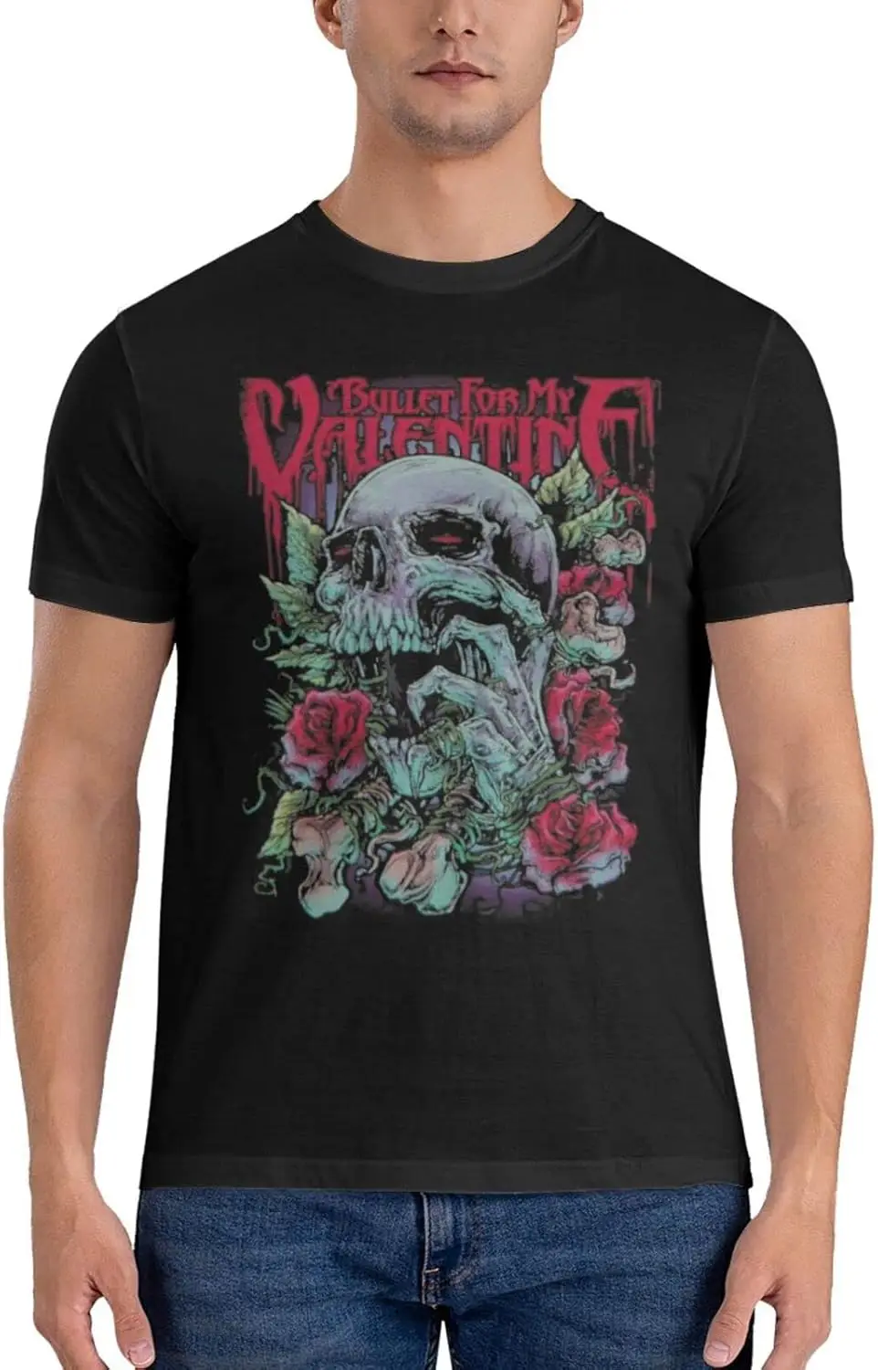 Bullet Music for My and Valentine Men's Comfortable Short Sleeve Shirt Round Neck Cotton Fashion T-Shirt Black