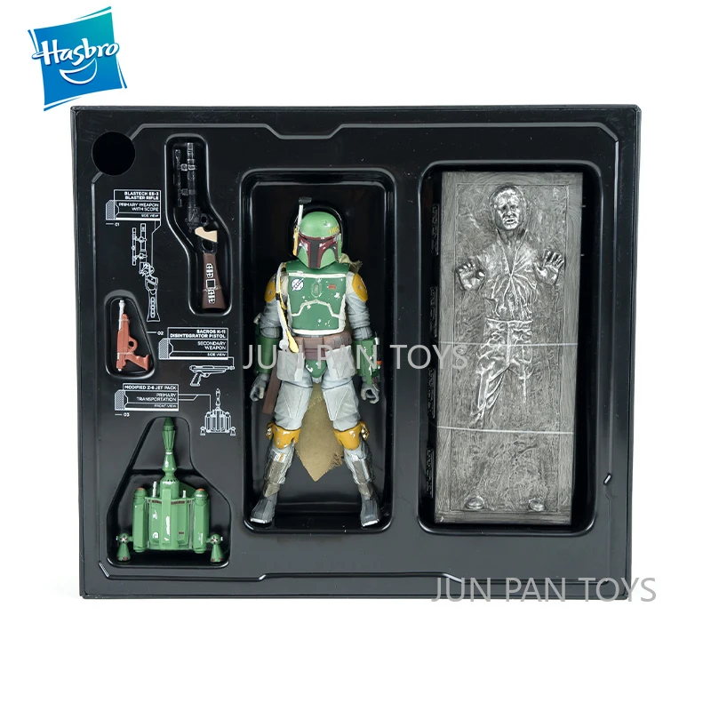 مجموعة شخصيات حركة حرب النجوم من Hasbro ، السلسلة السوداء ، Boba Fett و Han Solo in Carbonite ، Obi-Wan Kenobi ، لعبة قابلة للتحصيل